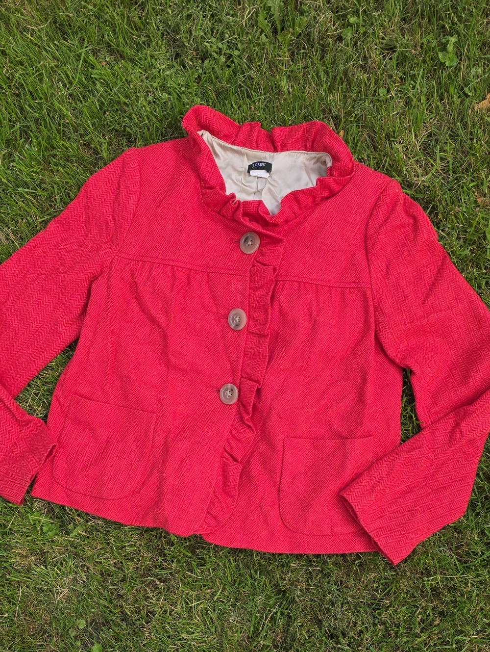 J. Crew Bright Pink Ruffle-Front Jacket, Size 8T